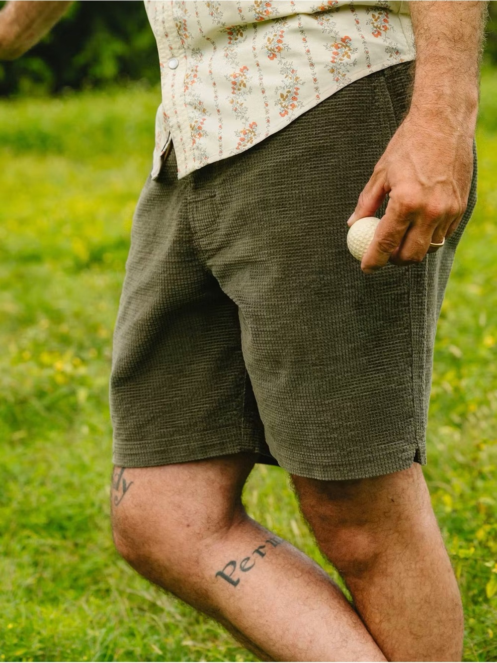 Howler Bros Pressure Drop Cord Short Men's Size 34 Grid Dark Olive Stretch Beach